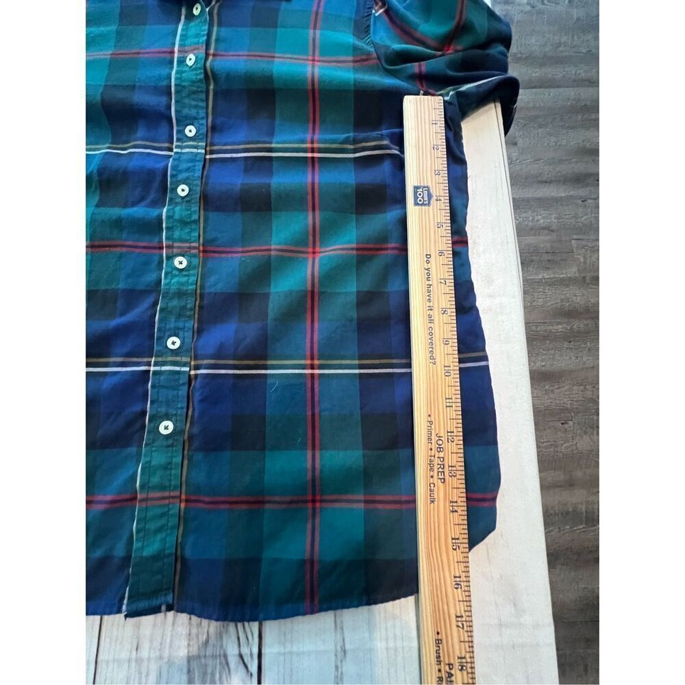 Talbots green and navy plaid button-down size large petite - Picture 7 of 7